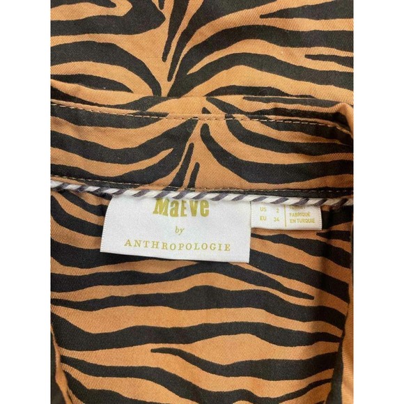 ANTHROPOLOGIE NWT! MAEVE GEMINI TIGER PRINT SHIRT BROWN/BLACK DRESS SIZE 2 - Picture 3 of 5